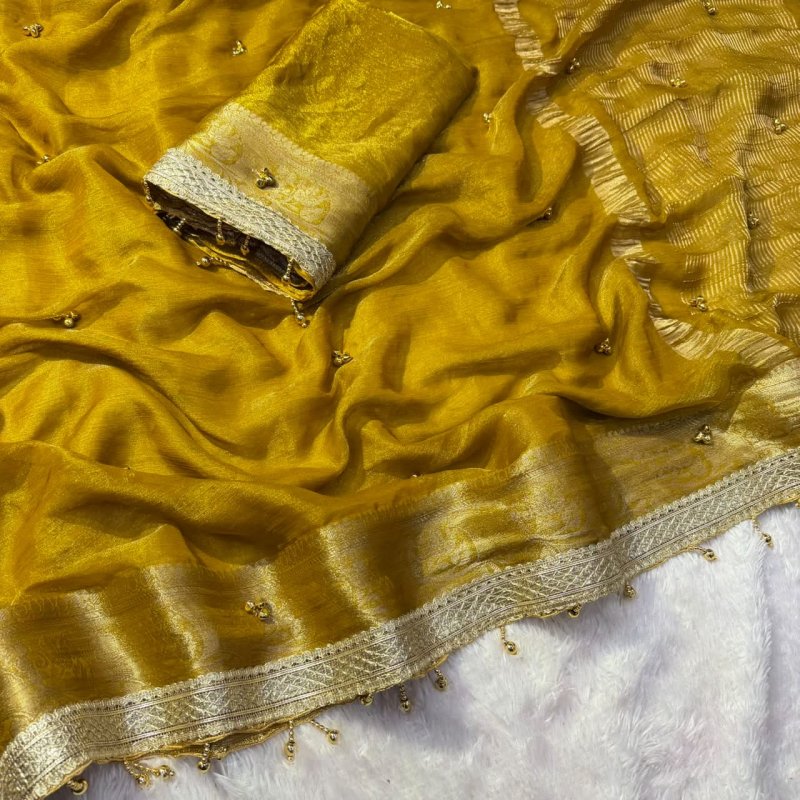 Ktd 3030 Fandy Chiffon With Ghughri Hand Work Saree